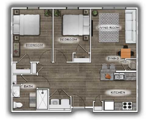 a floor plan of a bedroom with a bathroom and a living room